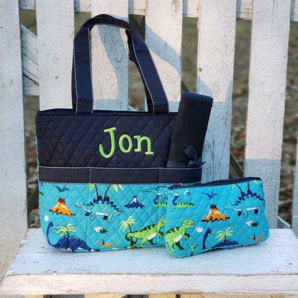 Dinosaour Diaper Bag, Boys Diaper Bag, Dinosaur Baby Bag, Baby Shower Gift, Baby Boy Gift, Blue Diaper Bag, Monogram Diaper Bag, SHIP INCL