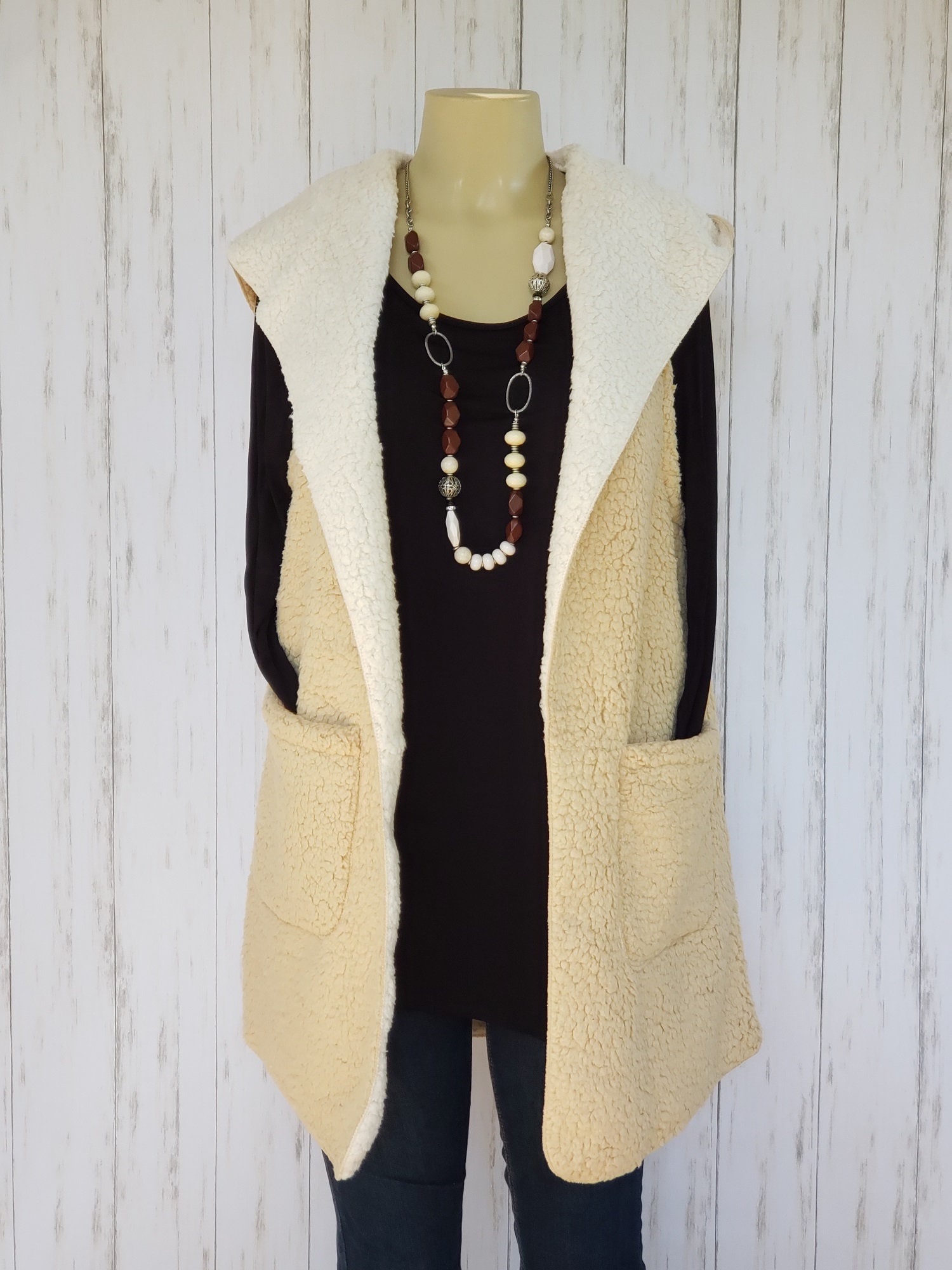 Sherpa Hooded Long Vest Sherpa Vest With Pocket Fuzzy Winter Etsy