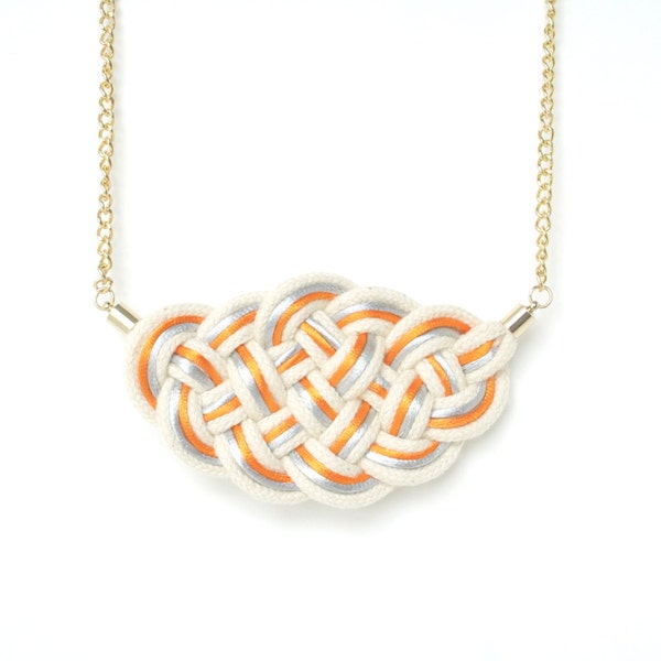 merryme Two-sides Knot Collar Necklace Statement Necklace Rope Necklace. Bib Necklace . Orange Silver