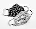 4 Layers Washable Cotton Face Mask with Shapable Metal Nose Piece Black and White Floral and Geometric Print