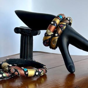 Paisley Polymer Clay Bangles: Crystal Rhinestone & Pearl