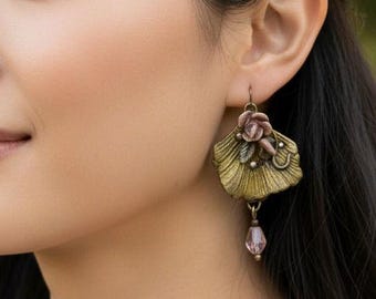 Pendientes de hojas y flores de ginkgo