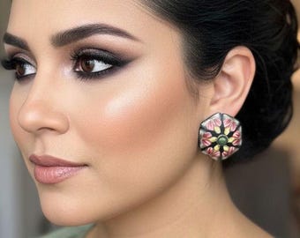 Pendientes de botón con forma de flor de rosa