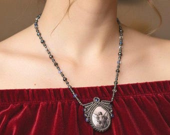 Victorian-styled macrame fairy pendant necklace