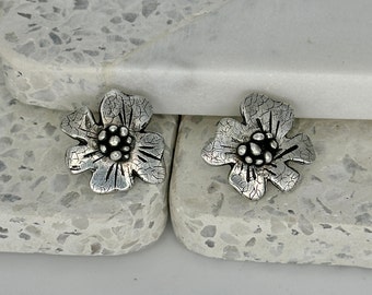 Fine silver poppy earrings