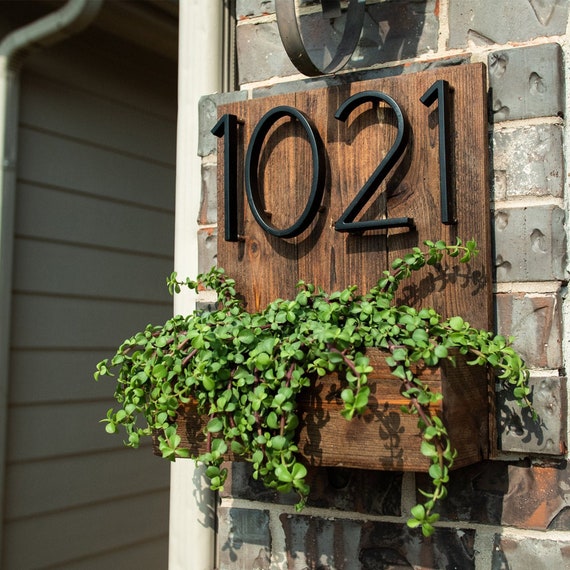 Beautiful custom house numbers plaque utilizing reclaimed wood and handmade  metal planter box for succul…