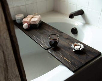 Bathtub Tray, bathtub Caddy with Wine Glass Holder, bathroom decor, rustic bathroom organization