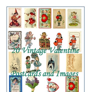 20 Vintage Valentine Cards Postcards Images, Ephemera Kit, Journals,  Journal Card, Glue Book, Mixed Media, Digital Download, PDF Instant