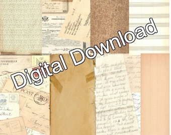 Digital Vintage Ephemera Journal Page Kit, Journals, Glue Book, Mixed Media, Perfect Journals, Scrapbooking, Digital Download, 8 digital pgs