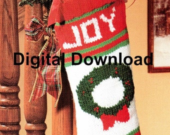 Christmas Stocking Knitting Pattern, Christmas Wreath, Vintage Holiday DIY, Crafting, PDF Instant, Digital Download
