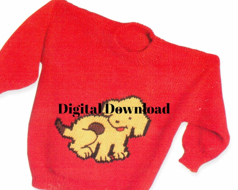 Graph Charted Sweater Pattern Digital Download Children\u2019s Knit Pullover Puppy Dog Pooch Sweater 5 Sizes
