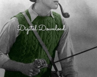 Men's Knit Vest Pattern, Knit sweater, Pullover Sweater, Wool Sweater, Mens Vintage Clothing, PDF Instant, Digital Download