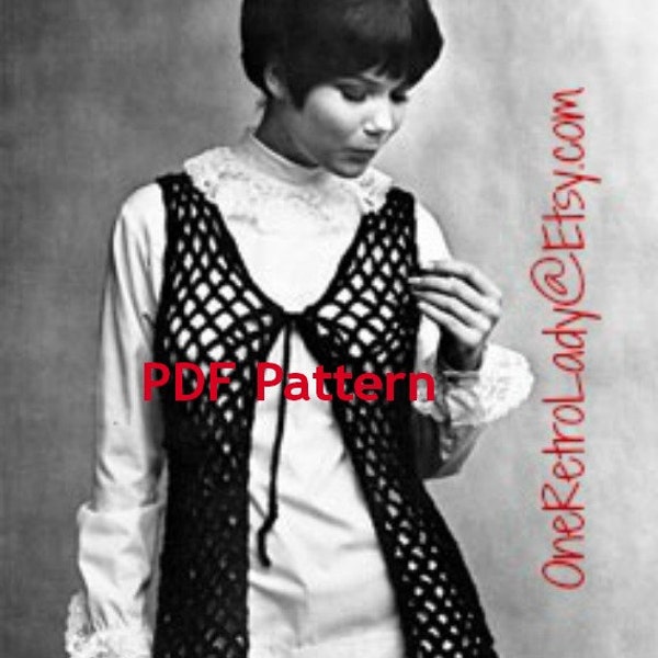 Hippie Vest, Crochet Pattern, Retro Beach Cover-up, Swim Cover-up, Sexy Boho Vest, Vintage 1969, PDF Instant, Digital Download