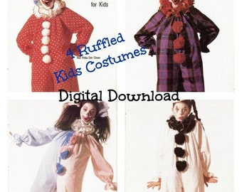 Clown Costume Pattern, SELF DRAFTED, Kids Halloween Costumes, 4 Options, Instant Digital Download