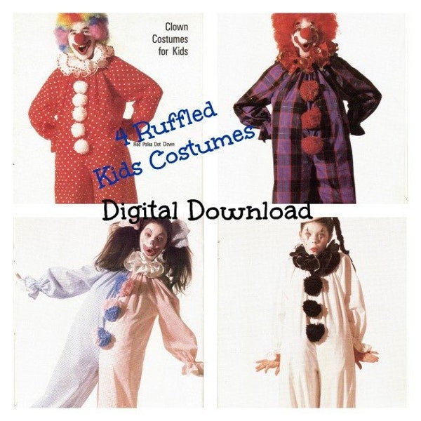 Clown Costume Pattern, SELF DRAFTED, Kids Halloween Costumes, 4 Options, Instant Digital Download