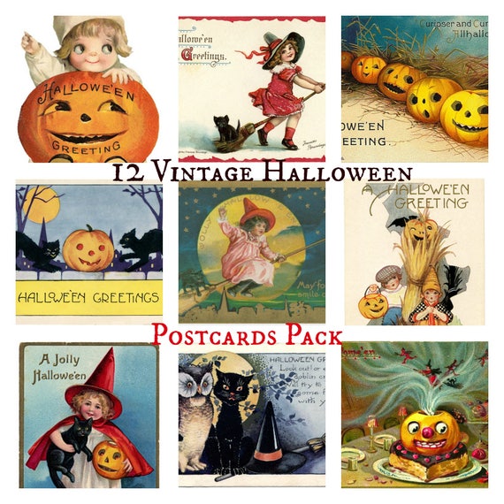 Vintage Halloween 12 Postcards Digital Pack For | Etsy