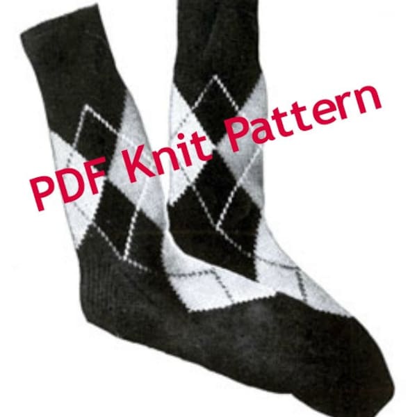 Men's Knit Argyle Sock Pattern, Sizes 10 to 12 Stockings Pattern, Vintage 1942, PDF Instant, Digital Download