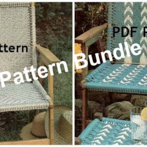 Macramé Lawn Chair with Footstool, Vintage Macrame Pattern, Herringbone Patio Chair, Booklet, Ebook, PDF Instant, Digital Download