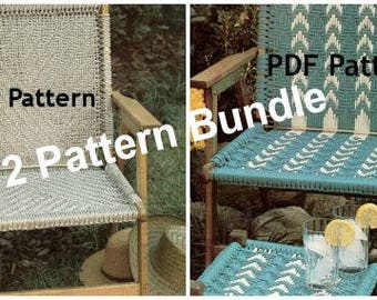 Silla de jardín Macramé con reposapiés, patrón Vintage Macrame, silla de patio en espiga, folleto, libro electrónico, PDF instantáneo, descarga digital