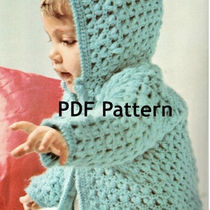 Mönster till virkad huvtröja med popcornmotiv, vintage 1971, kofta i 2 storlekar, 6 mån 1 år, PDF direkt, digital nedladdning