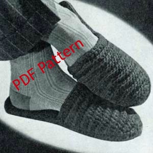 Men&#39;s Slipper Crochet Pattern, Classic Vintage Scuff, PDF Instant, Digital Download