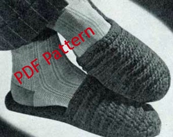 Men's Slipper Crochet Pattern, Classic Vintage Scuff, PDF Instant, Digital Download