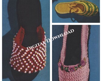 Patrón Pantuflas de Ganchillo, 3 Estilos, Pantuflas Scuffs de Mulas, Descarga Digital, PDF Instantáneo,