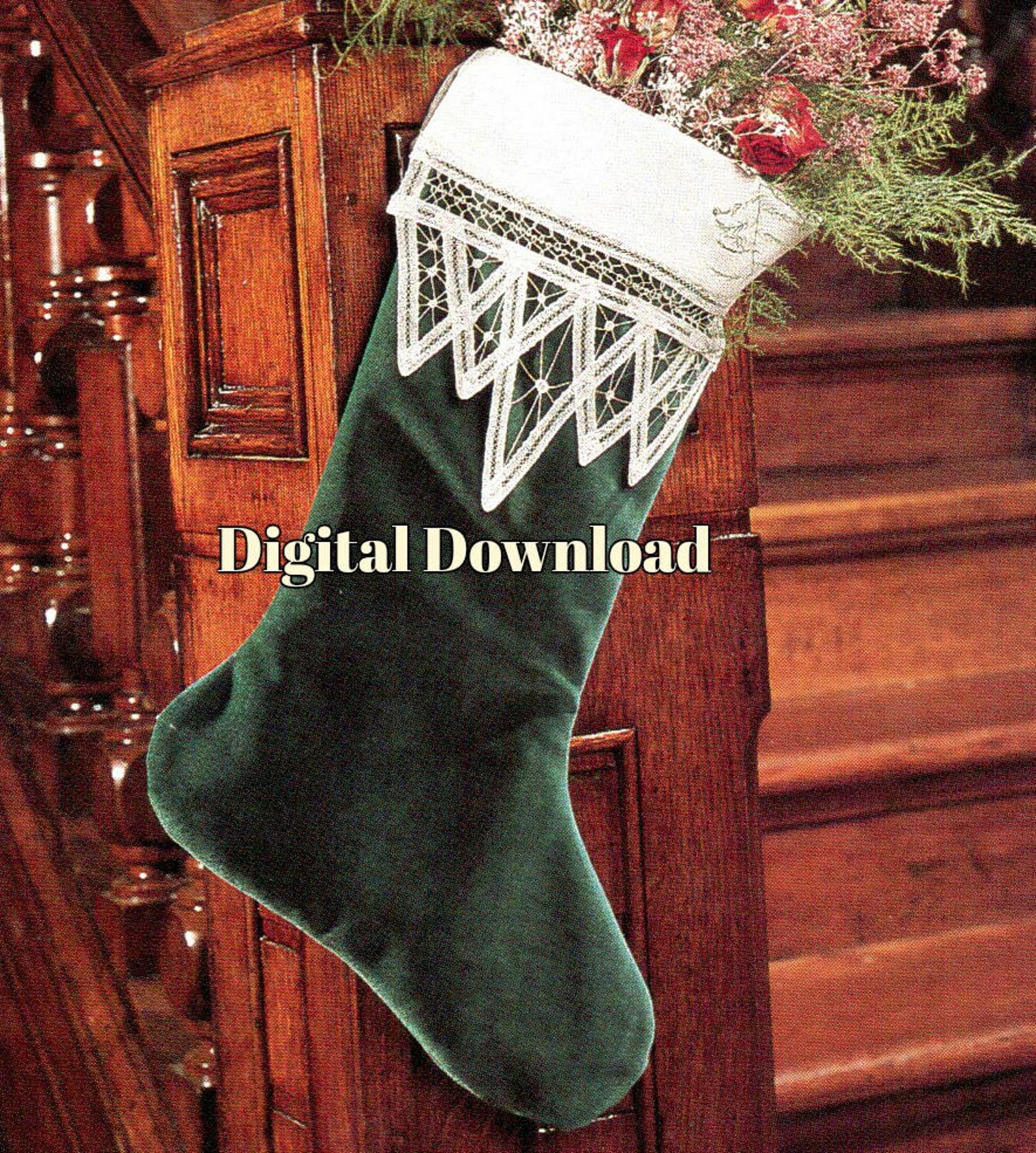 Christmas Victorian Stocking Pattern, Classic Battenburg Lace Vintage ...