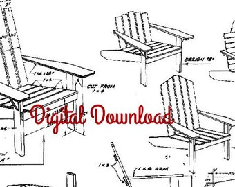 Plano de silla Adirondack, planos de carpintería vintage, muebles de exterior para terraza de patio, planos de bricolaje de los años 60, PDF instantáneo, descarga digital