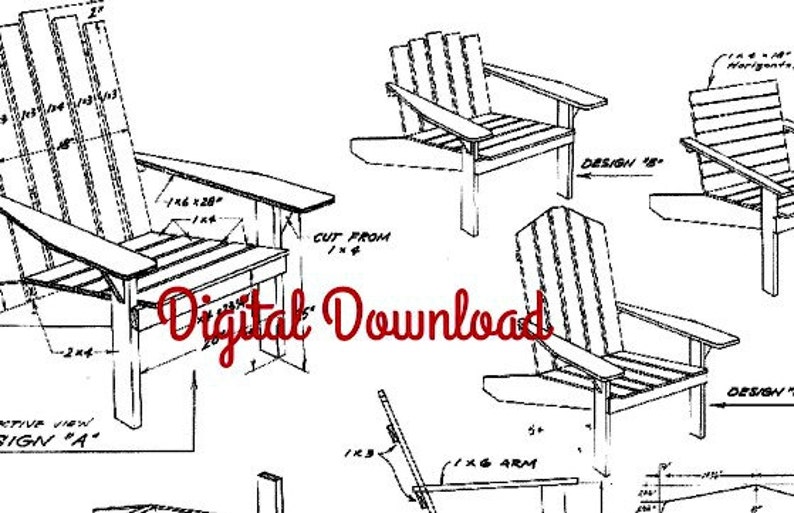 Adirondack Chair Blueprint Vintage Woodworking Plans Patio 