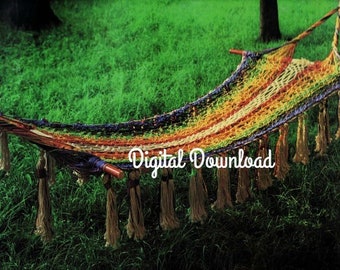 MACRAME Hammock Pattern, Classic, Hippie, vintage Pattern, Tasseled Garden Hamac, Rainbow, PDF Instant, Digital Download