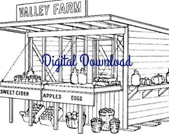 Puesto agrícola, planos de carpintería, puesto en la carretera, plano, PDF instantáneo, descarga digital