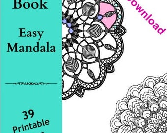 Art Therapy Printable Coloring Book, Easy Mandalas, Coloring Therapy Series, Calming Anti-Stress, PDF Instant, Digital Download,
