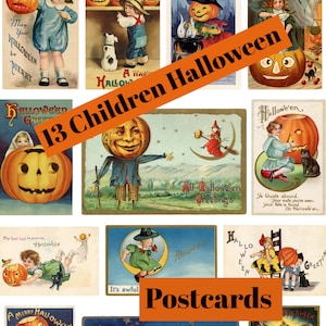 Halloween, Postales Vintage, Gato Negro, Jack O Lanterns, Calabazas, Clip Art, 13 Paquete Digital, PDF Instantáneo, Descarga Digital