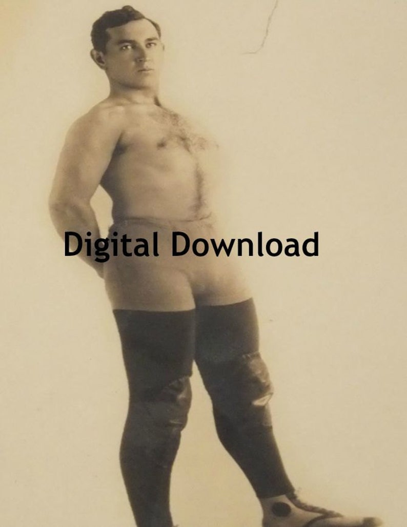 1900's Wrestler Photograph, Muscle Man, Boxer, Strong Man, Weight Lifter, Mixed Media, Oddities, Man Cave, Sports Bar, Gym, Digital Download image 1