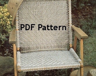Macrame Chair Pattern, Hippie Bohemian, Vintage 1980's Pattern, Jute Knot Tying, Camping, Patio, Beach Chair, PDF Instant, Digital Download