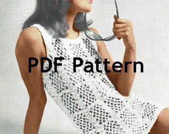 Túnica/Cubierta de Playa, Cuadrado de Lacy Grandma, Vestido de Traje de Baño, Chaleco, Patrón de Ganchillo Vintage de los Años 70, Ganchillo Fácil, Descarga Digital, PDF Instantáneo