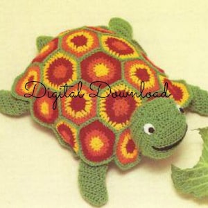 Turtle Granny Square Crochet Pattern,  Hippie Vintage 1970's Soft Toy, Amigurumi, Stuffed Animal, Instant PDF, Digital Download