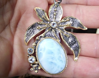 Larimar sterling silver flower pendant