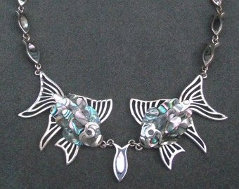 Sterling silver Abalone Goldfish Necklace Set