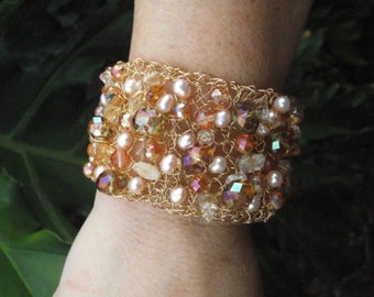 Crochet Crystal and Pearl Bracelet