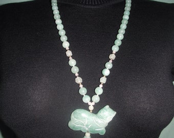 Carved Aventurine Cat necklace