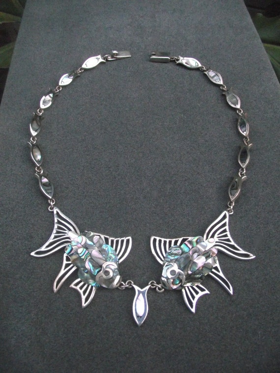 Sterling silver Abalone Goldfish Necklace Set