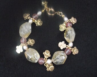 Citrine Paw Print Charm Bracelet