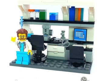 Models built of LEGO® bricks Scientific RESEARCH LAB Bench Workstation custom set (moc) biosafety cabinet with display safe working in lab