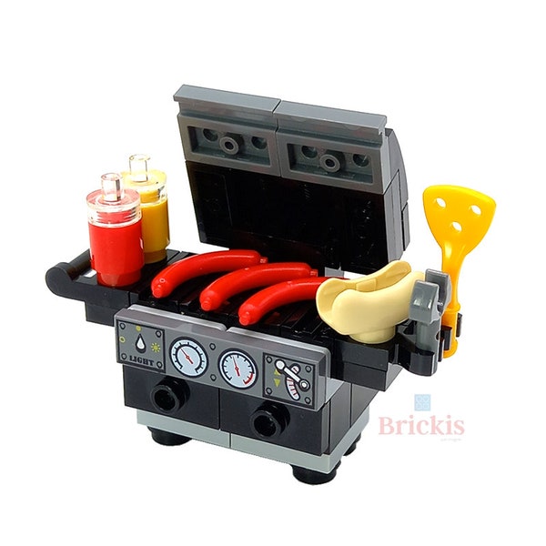 Custom design mini set MOC LEGO® BARBECUE grill deluxe met worstenazijn en olijfolie voor minifiguren