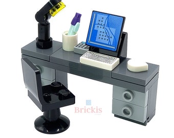MOC LEGO Office Desk Computer, Working from Home chair, keyboard lamp  Custom Design mini Set Models Built of LEGO® Bricks for minifigures