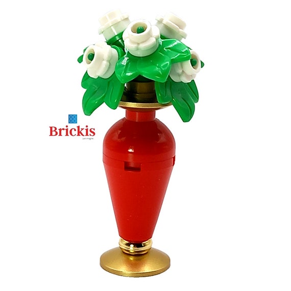 Lego 3 Red Rose Flowers Plant with White Pot / Friends / City Mini Figure  Garden