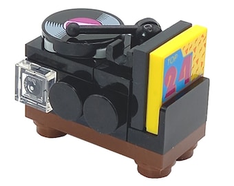 Turntable printed Vinyl Record Player Custom Design mini Models Built of LEGO® Bricks classic audio music-player minifigures design Brickis