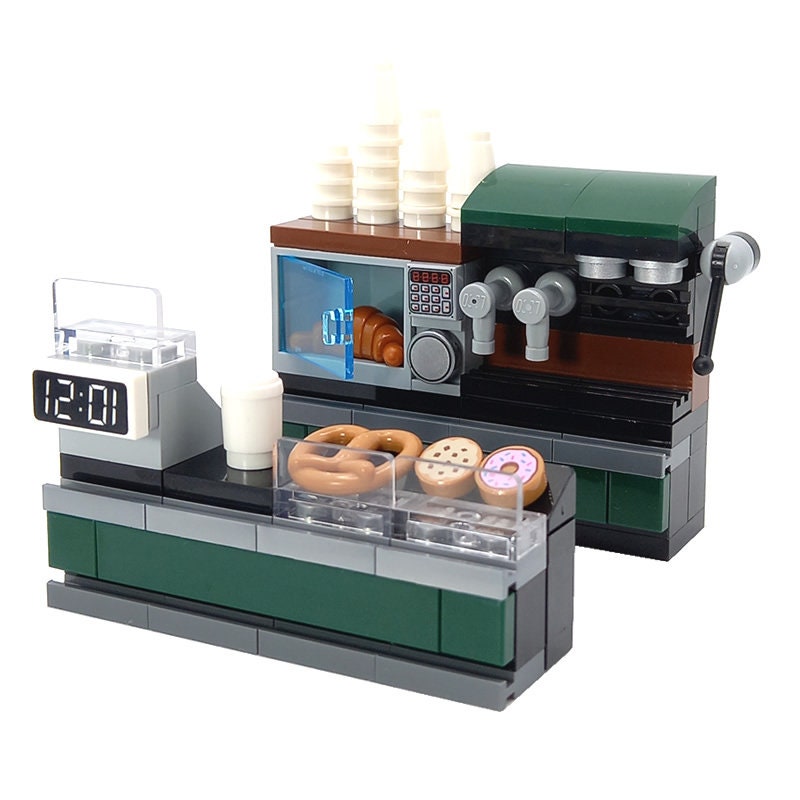 Models Built of LEGO Bricks MOC Coffee Bar Shop Minifigure Barista Cafe Bakery Coffee Machine Cookies Furniture Custom Set for Minifigs Etsy